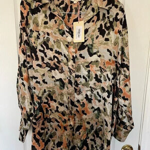 ENTRO BRAND Camouflage Button Down Shirt - Green, Brown, Black